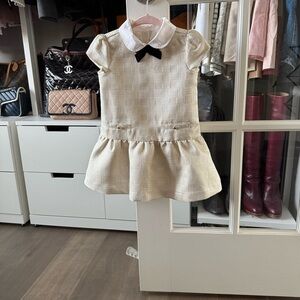 Janie and Jack Cream Dress with Black Velvet Bow
